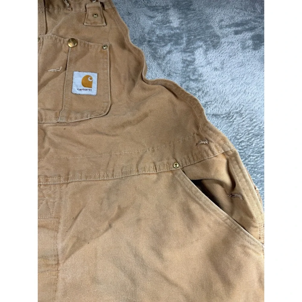 Carhartt Bib Overalls‎ Mens 42x31 Tan Duck Double Knee Distressed_6